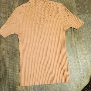 Peach Ribbed Short Sleeve Top